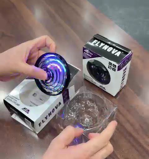 Hand-operated flying spinner mini- drone toy.