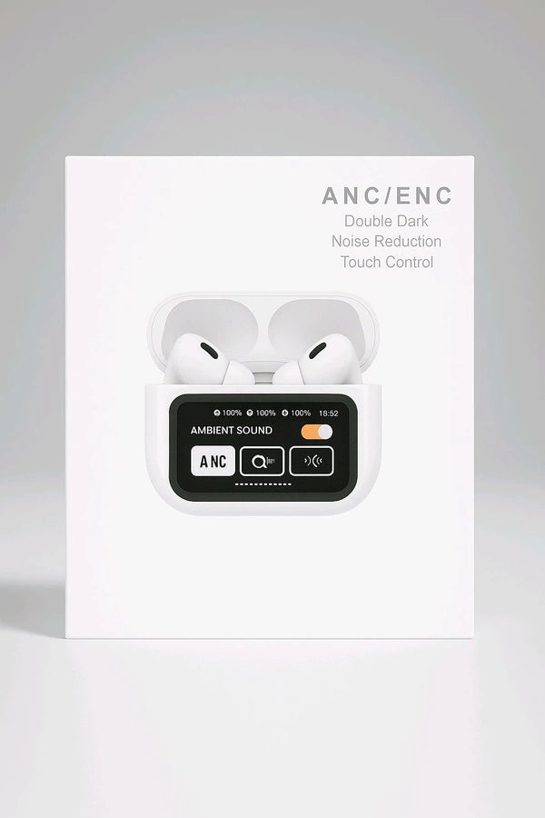 A9 Pro wireless earbuds with a smart touch screen display